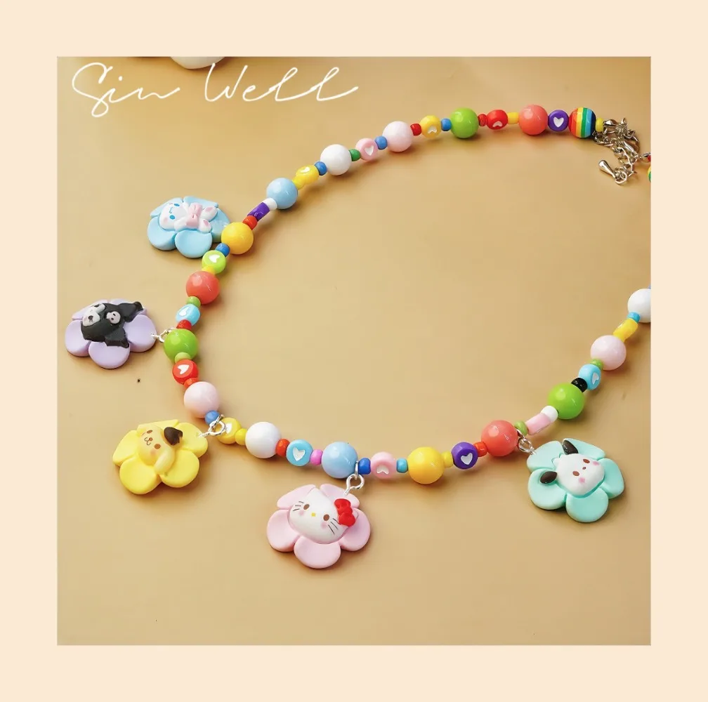 

Kawaii Sanrio Hello Kitty Kuromi Cartoon Chroma Sweet Fashion Love Flower Pendant Schoolgirl Accessory Couple Festivals Gift