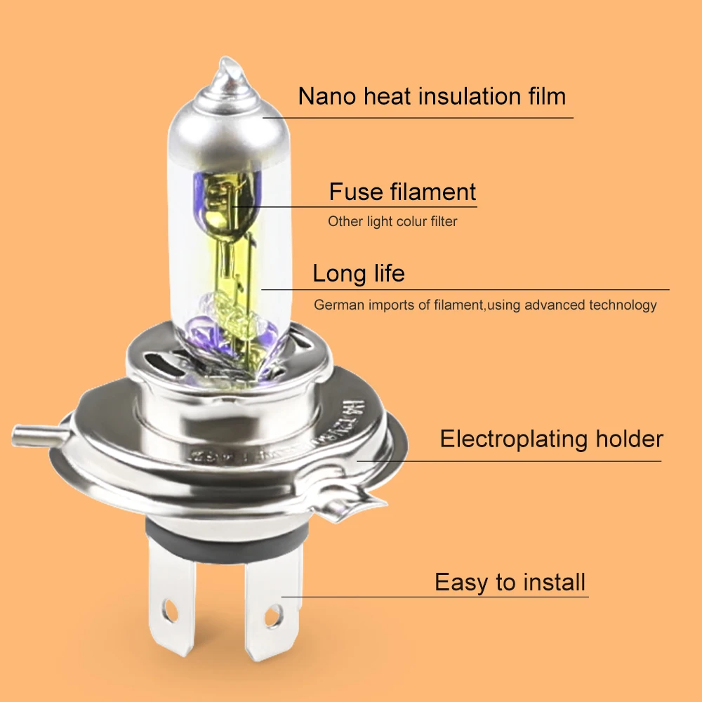 12V 60/55W H4 할로겐 전구 2300k P43T 황금 노란색 자동차 헤드 라이트 Led 높은 낮은 빔 안개 할로겐 조명 자동차 액세서리