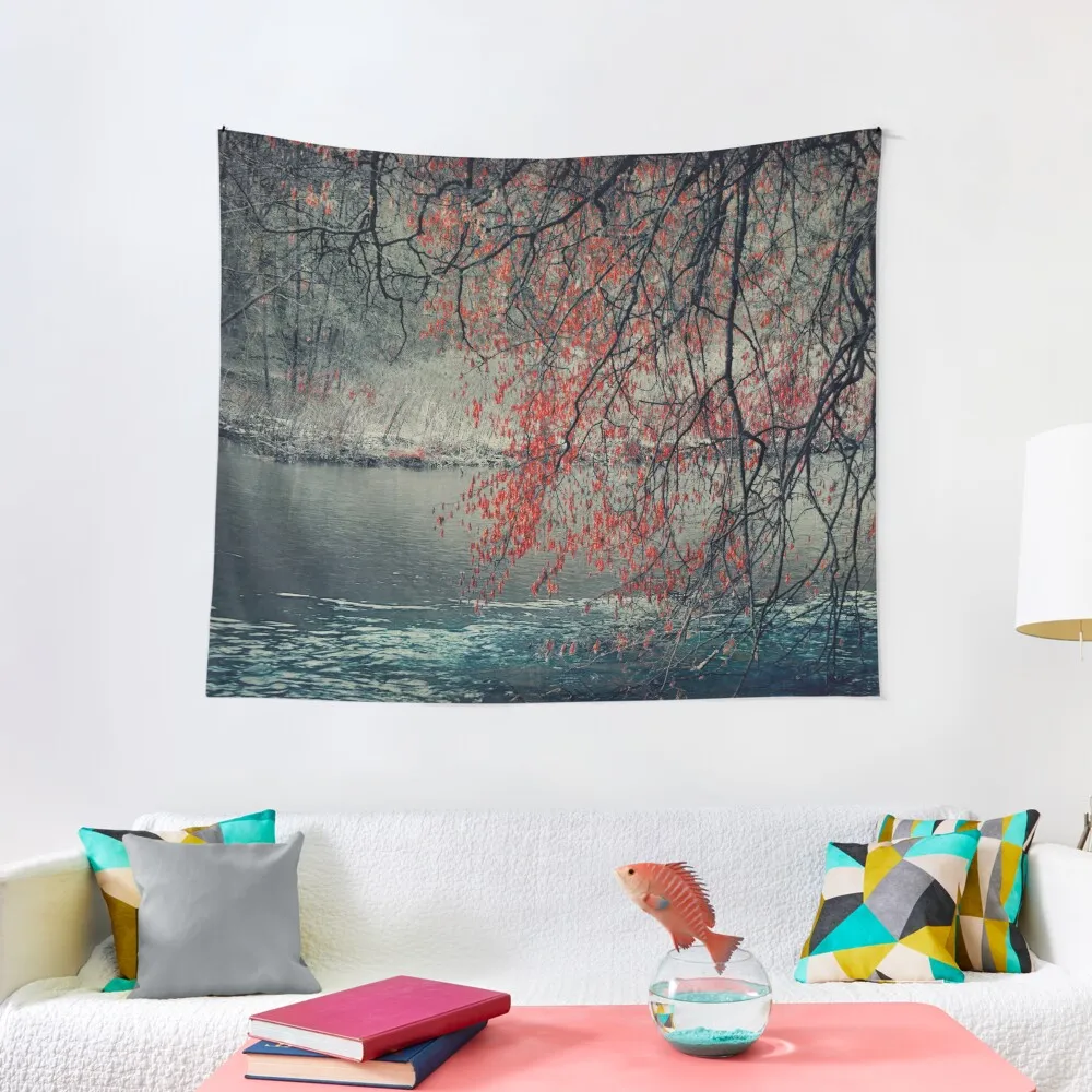 

By the River - Fall Mood and Red Foliage Tapestry Room Decor Cute Decor Home