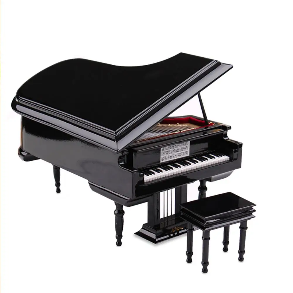 Mini Piano with Stool Musical Instrument Model Collection Decorative Ornaments Display Decor Miniature Retro Piano Set