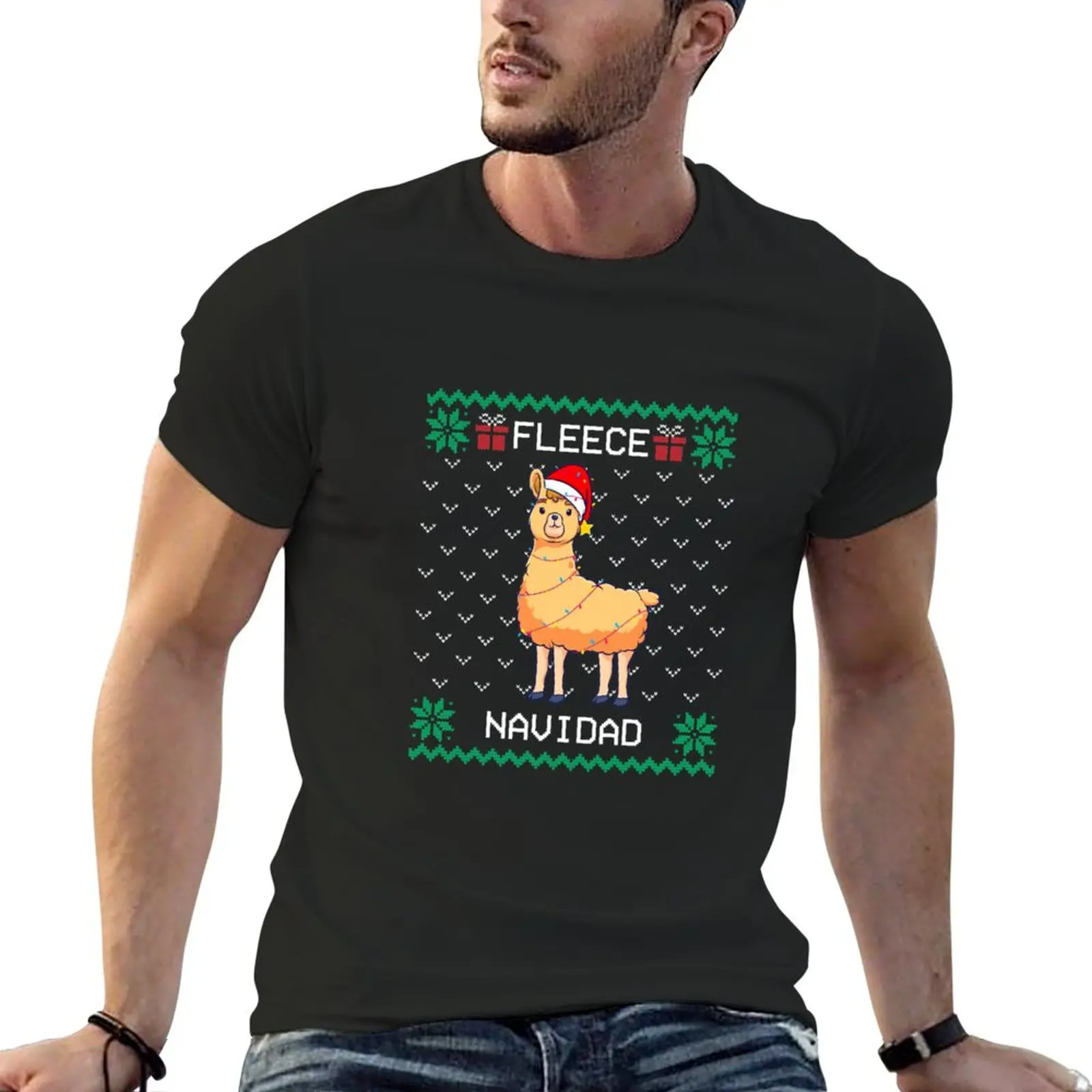 

Fleece Navidad, Feliz, Llama Ugly Christmas T-Shirt shirts graphic tees Blouse funny t shirt plain t-shirt t shirt for men