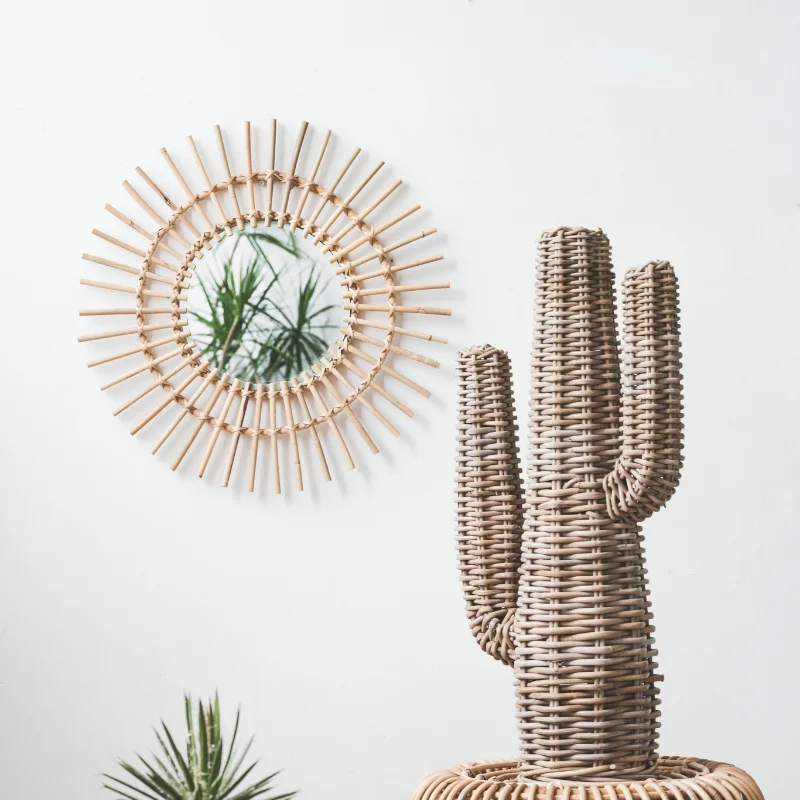 

Personalized Decorative Mirrors Hanging Storage Aesthetic Mirrors Rattan Nordic Bohemian Wohnzimmer Deko Bedroom Decor 1208