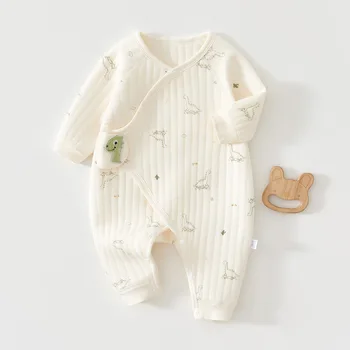 AYNIGIELL ملابس لحديثي الولادة للخريف والشتاء بعمر 0-6 أشهر بدلة قفز جديدة للفتيات الصغيرات بدلة قفز دافئة وسميكة للرجال