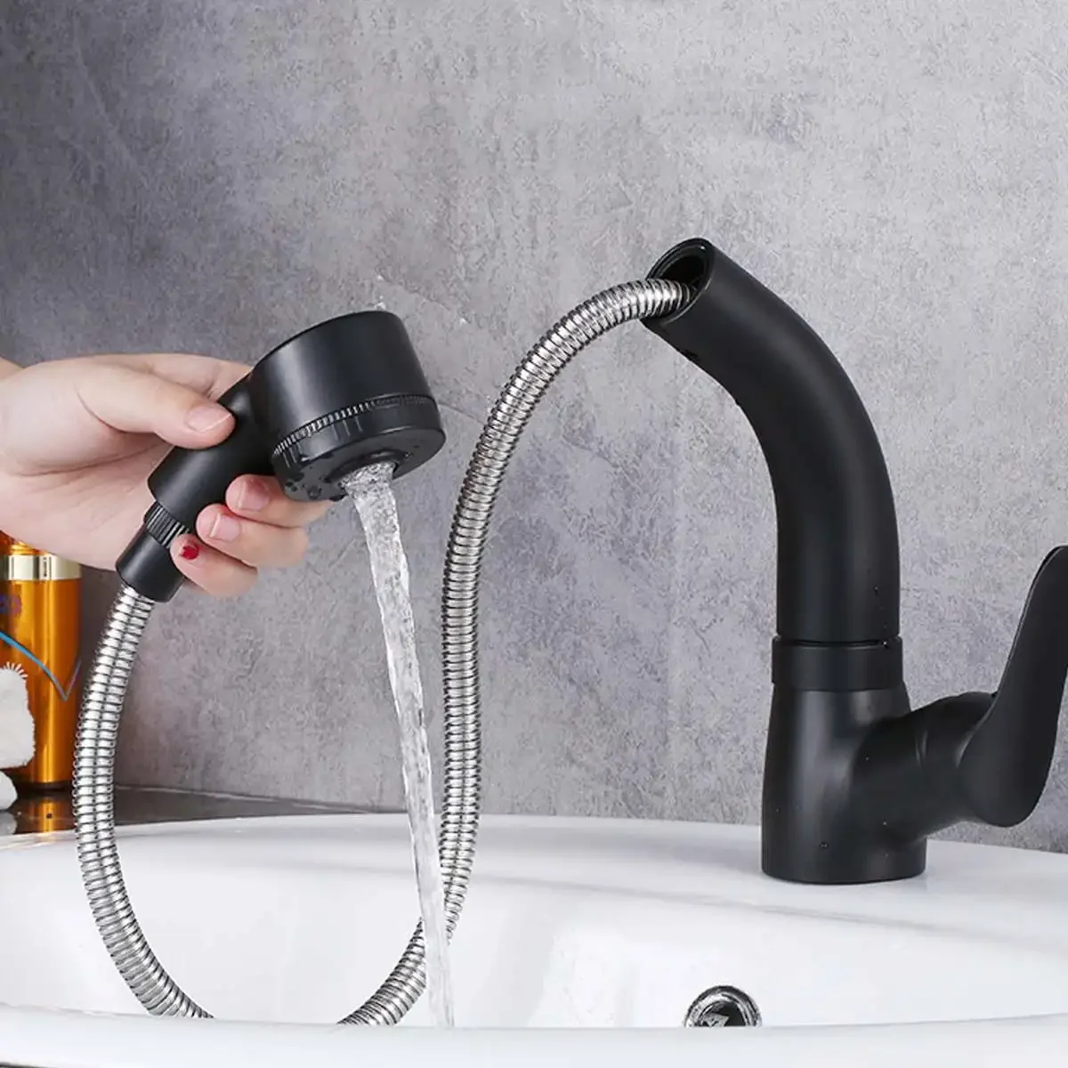 

360 Degree Kitchen Faucet Stainless Steel Pull Out Rotation Sprayer Sink Deck Mounted Hot Cold Mixer Tap Bathroom Shower