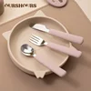 Baby Silicone Handle Stainless Steel Spoon Fork Knife Sets Toddler Safe Tableware Kids Easy Feeding Tools Training Dinnerware 1