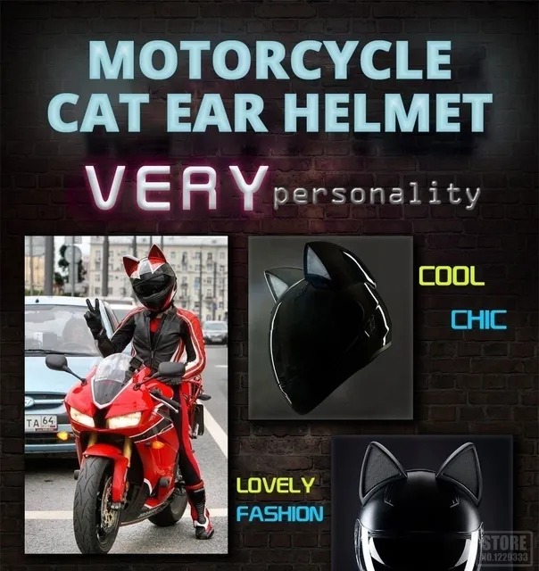  Casque d'oreille De Chat Intégral Casque De Moto De Rue Adulte  Personnalisé Casque d'oreille De Chat Été Cool Fille Femmes Casque De Moto  Oreilles De Chat pour Approuvé Dot A,S