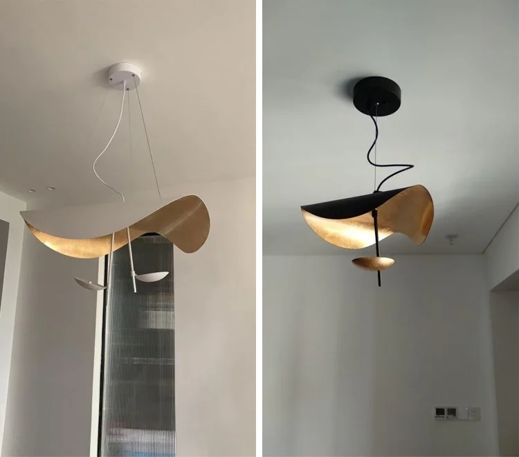 Nordic Leaf Pendant Lamp Copper Chandelier Creative Living Dining Bar Kitchen Island Lanterns LED Curved Pendant Light