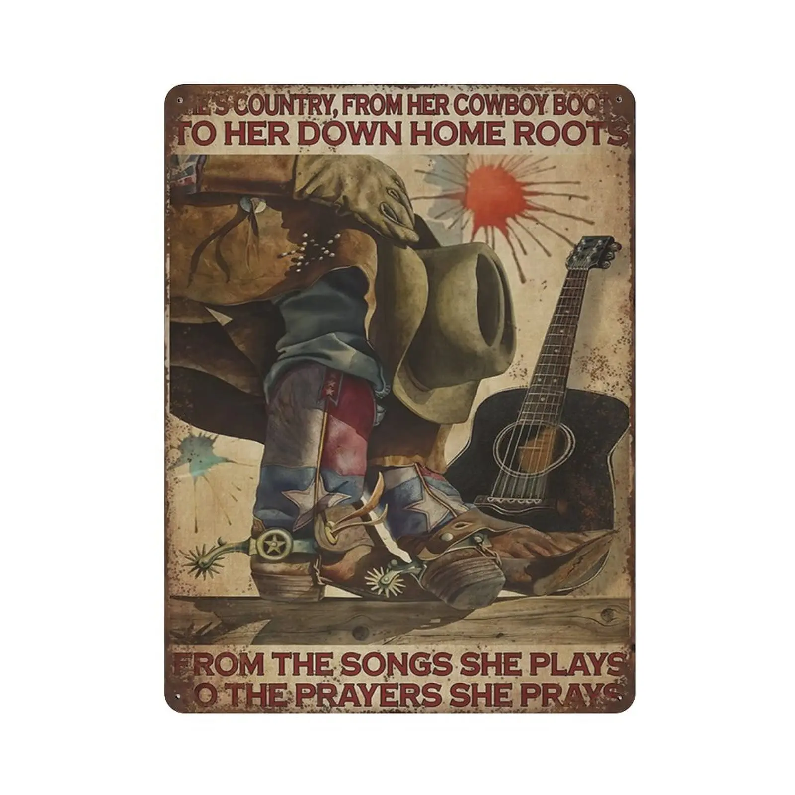 

Retro Style Metal tin Sign,Iron Painting,from The Song She Plays to The Prayers She Prays Tin Sign, Cowgirl Music Lover Tin Sign