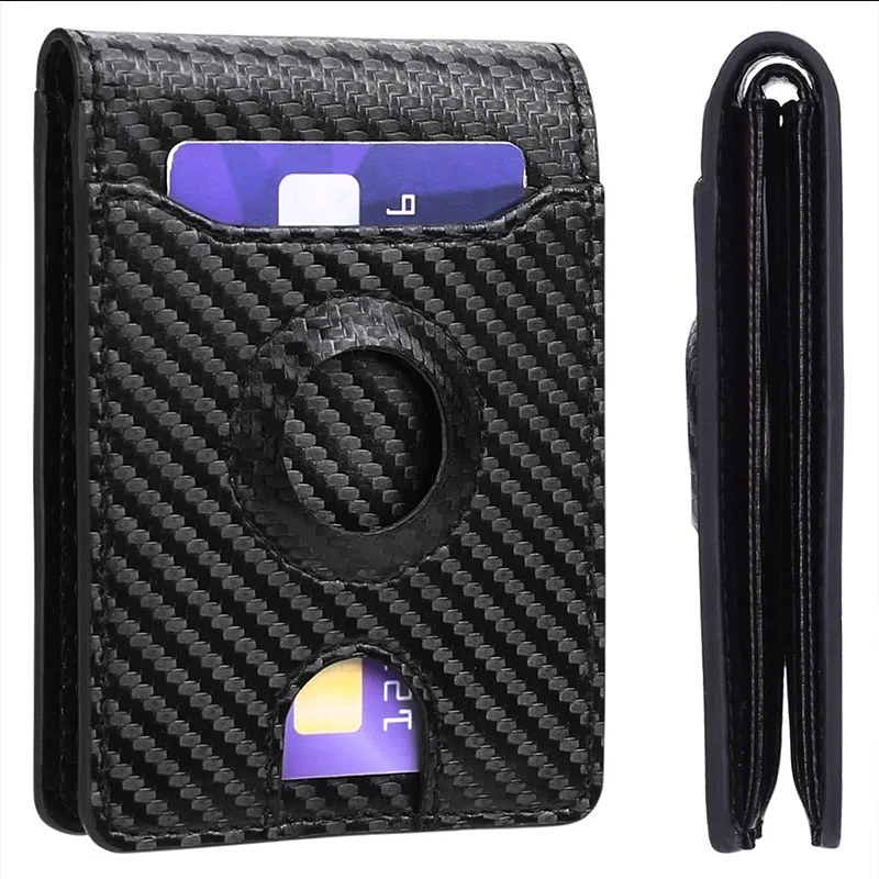 Carbon Fiber Airtag Wallet Men Luxury Brand Card Holder Slim Thin Lerather Wallet Short Purse Money Bag Black Wallet for Air Tag 