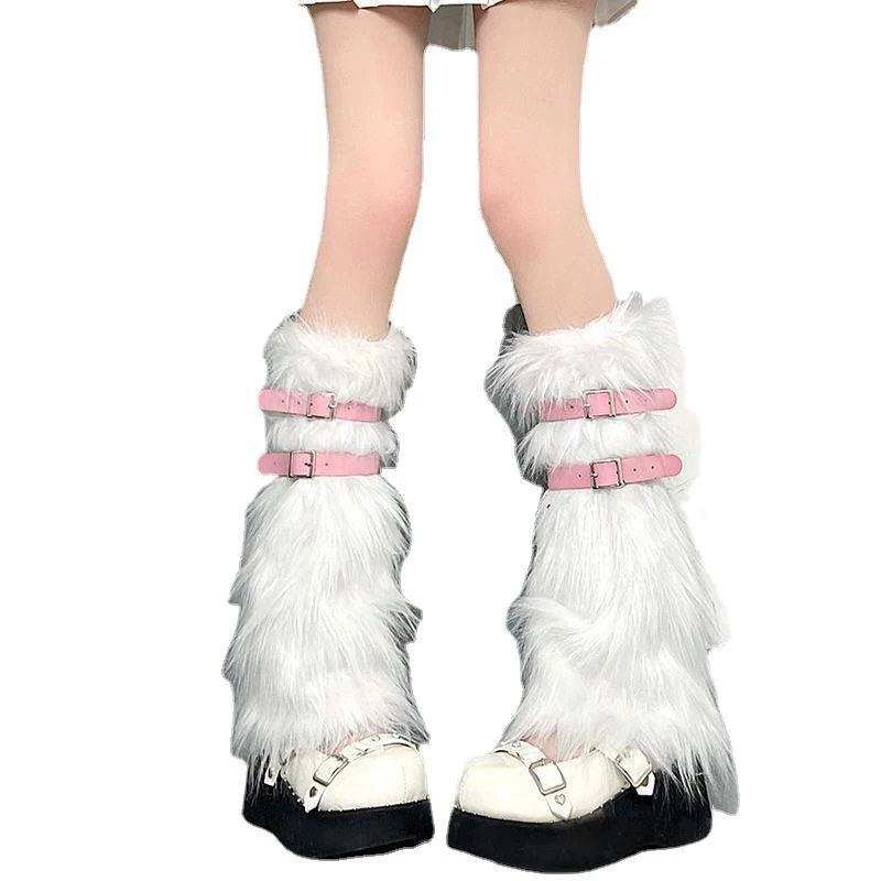 Weiche weiße flauschige Bein wärmer Frauen Mädchen Winter warme Kunst pelz Strümpfe lange Socken Legging Fuß stiefel umfasst dicke Waden socken – Detail 9