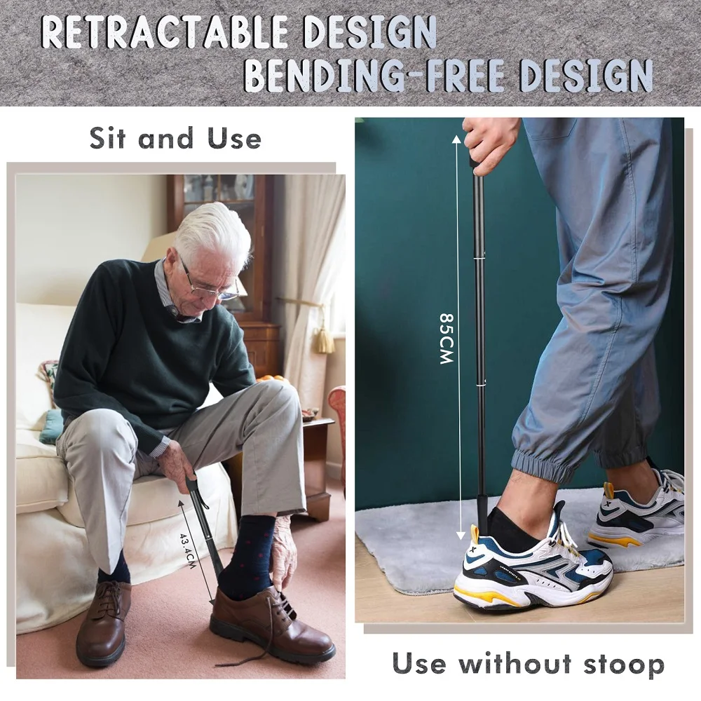 Shoehorn Long Handle 43.4cm - 85.0cm Telescoping Metal Portable Long Handle Shoe Horn Long Handle For Seniors Men Women Kids