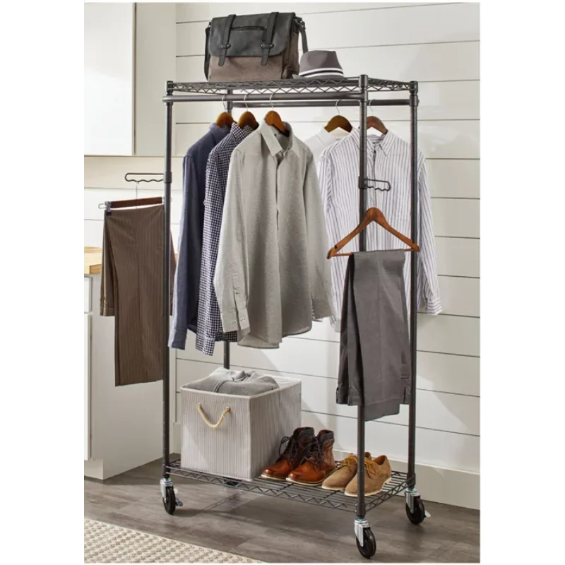 

Better Homes & Gardens Double Hanging Garment Rack, 38.2in Wx 23.6in Dx 66.1in H, Gunmetal Finish, Gray bedroom furniture