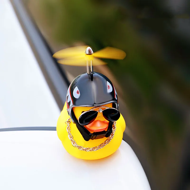 Yellow Rubber Duck Car Decoration with Helmet and Accessories