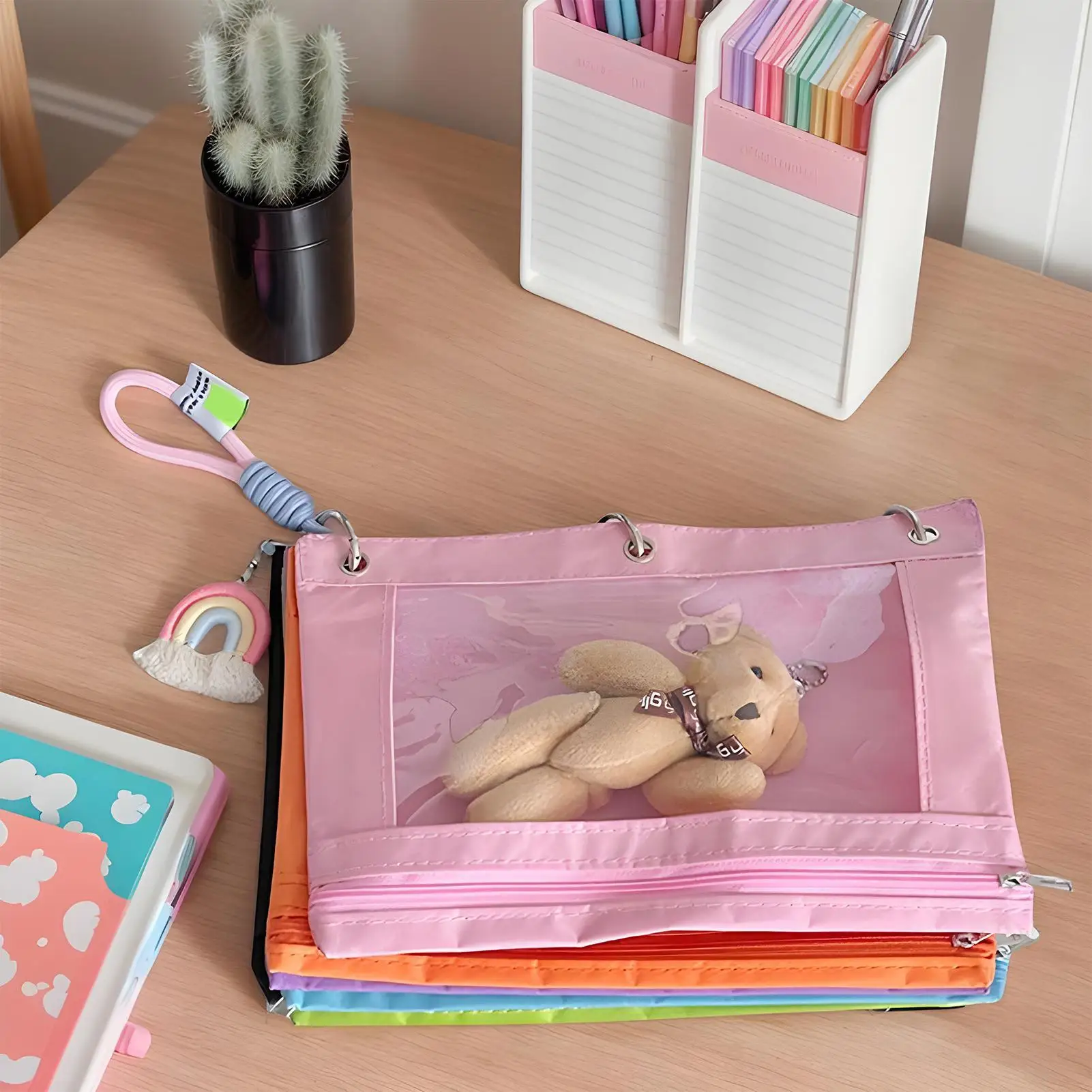Toy Storage Bags With Zipper Cute Puzzle Storage Bags Aesthetic Reusable Waterproof Pouch With Rainbow Pendant For Students