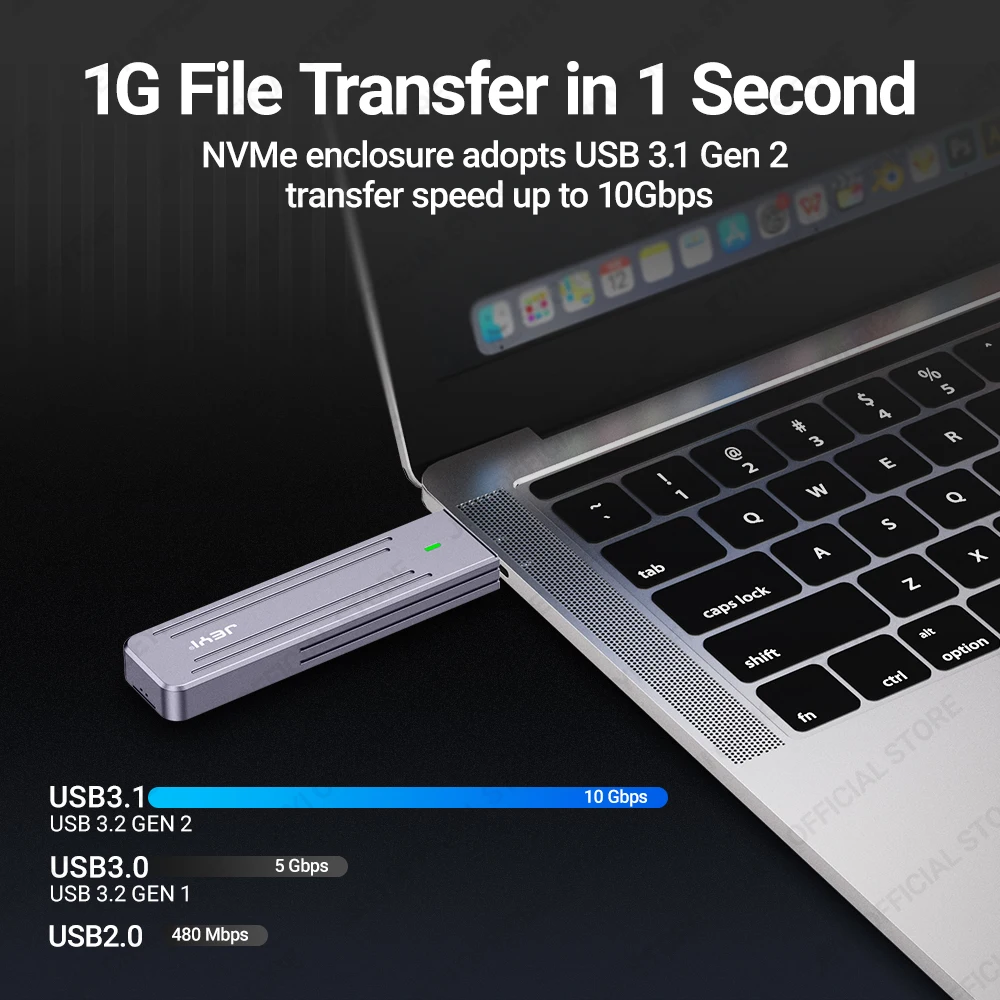 JEYI Direct-attach M.2 NVMe Enclosure USB-A Plug USB 3.2 10Gbps In-line Aluminum 2242 2280 SSD Case With Magnet Protective Case ssd enclosure