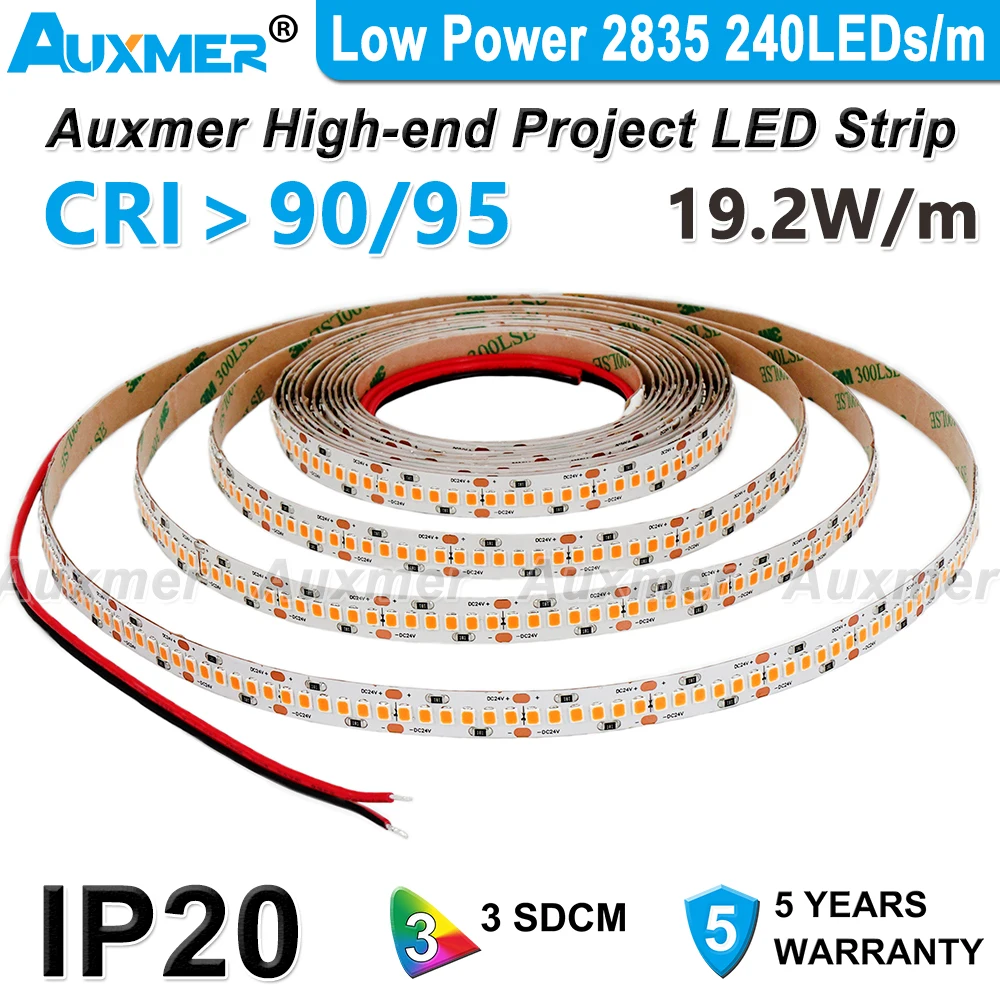 

Low Power 2835 LED Strip Lights,240LEDs/m,CRI95 CRI90,IP20,19.2W/m,PCB Wide 10mm,Single Row,1200LEDs/Reel LED Lights DC24V