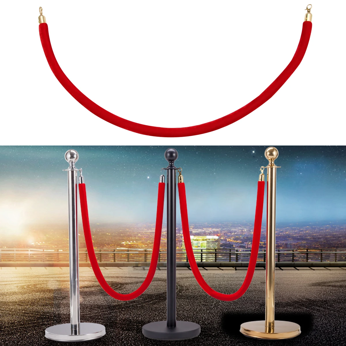 Barrier Rope Crowd Control Lint Rope with Hooks 1.5m