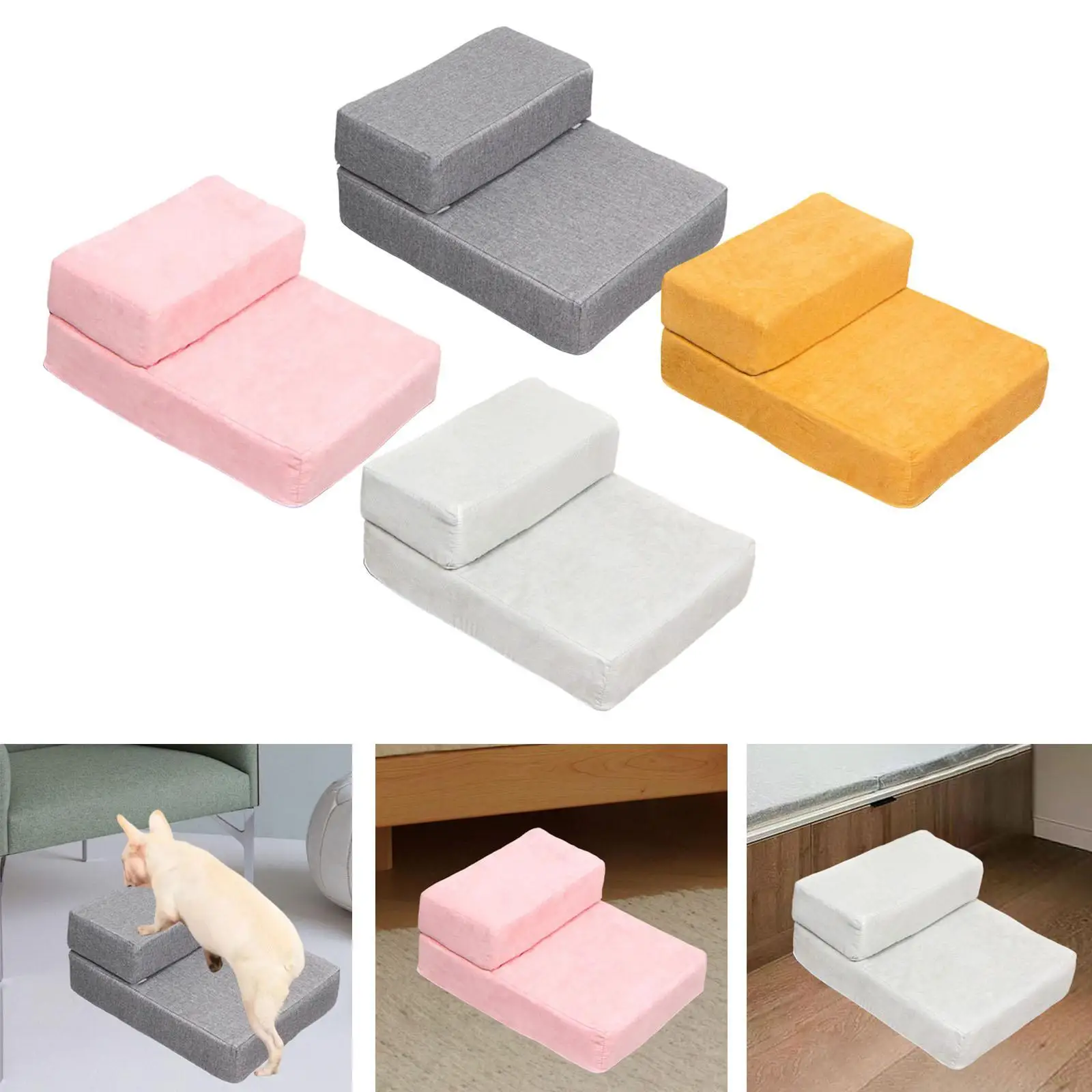 Dog Stairs with Washable Cover Staircase Ladder for High Bed and Couch Soft Pet Climbing Steps Pet Stairs for Small Dogs