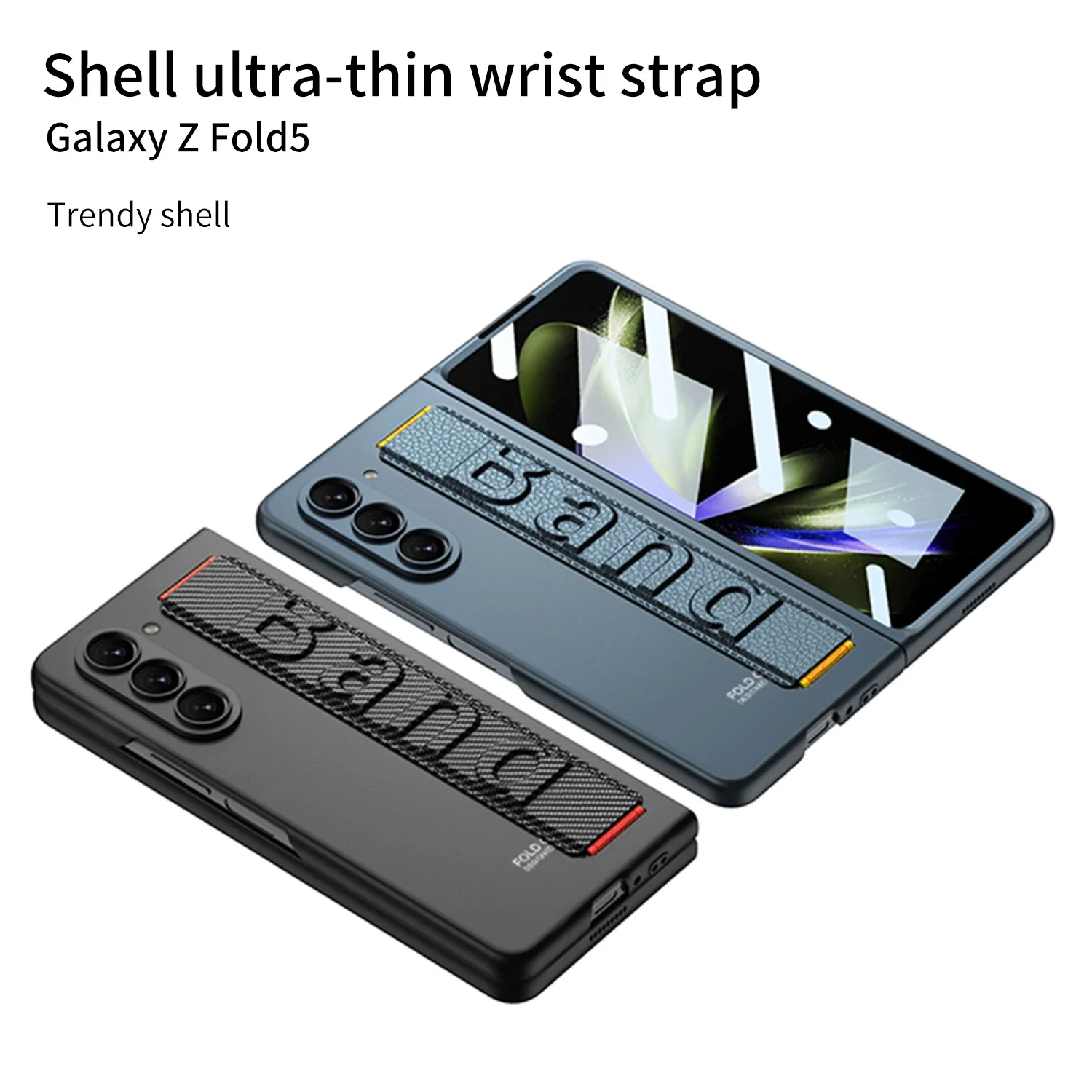 For Samsung Galaxy Z Fold 5 Case Ultra Thin Matte Wrist Strap With Tempered Film Folding All Inclusive Shockproof Hard Back Case