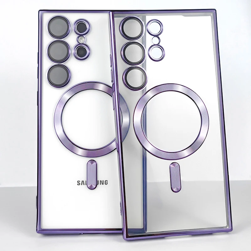 Transparent Plating Magnetic Wireless Charging Silicone Case for Samsung Galaxy Ultra Plus