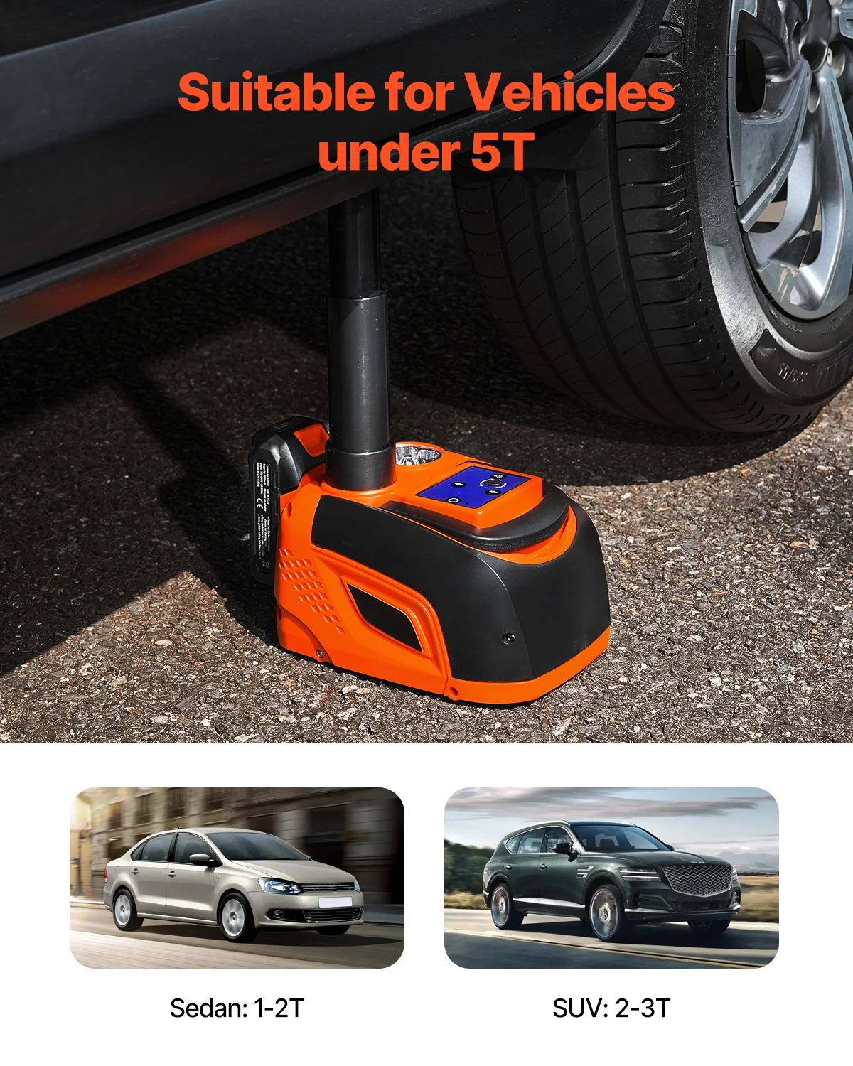 Electric Car Jack 5T Adjustable Scissor Tire Changer with LED Light