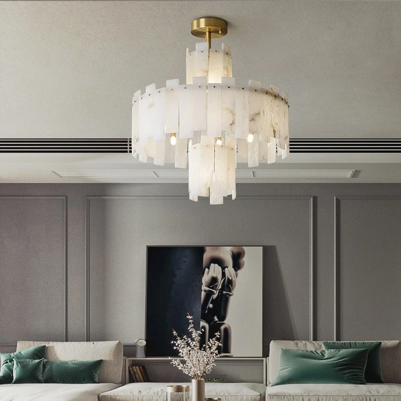 

Nordic Style Luxury Hotel Lobby Villa Living Room Modern Brass Marble Chandelier Pendant Light