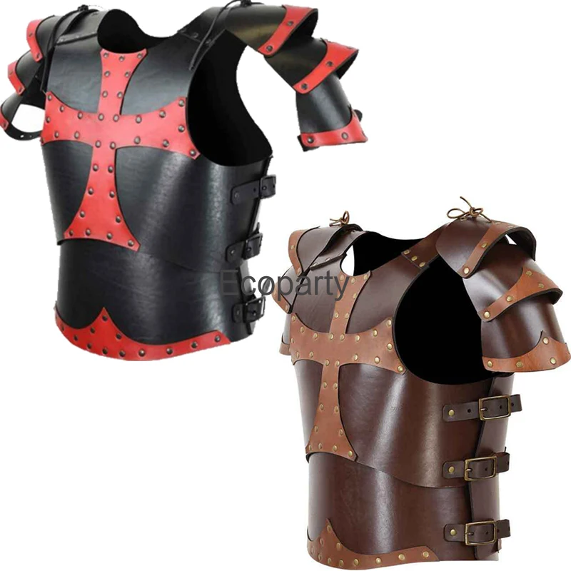 

New Medieval Crusader Knights Templar Cosplay Chest Shoulder Armor Steampunk Roman Gladiator Pu Leather Breastplate Larp Costume