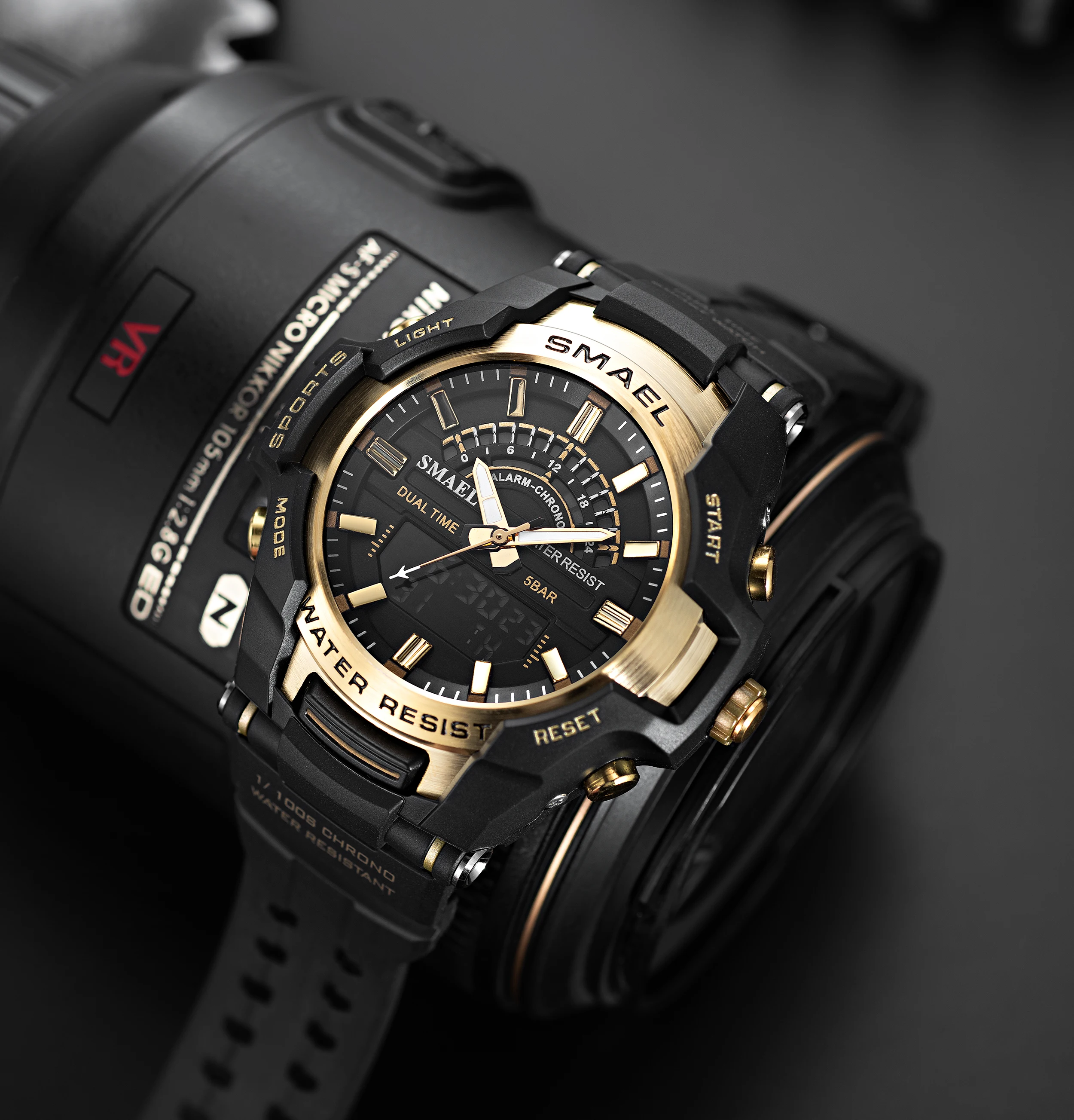 New Men's Military Young Students Waterproof Sports Digital LED Double Display Quartz  Large Watch