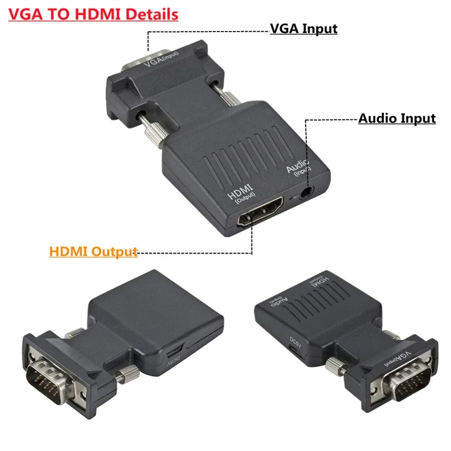 Konwerter zgodny z VGA na HDMI z kablem Audio 3.5mm do laptopa PS4 PC TV Monitor projektor 1080P VGA żeński do HD męski adaptacja