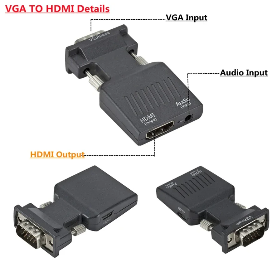 VGA To HDMI-compatible Converter With 3.5mm Audio Cable For PS4 PC Laptop TV Monitor Projector 1080P VGA Female To HD Male Adapt