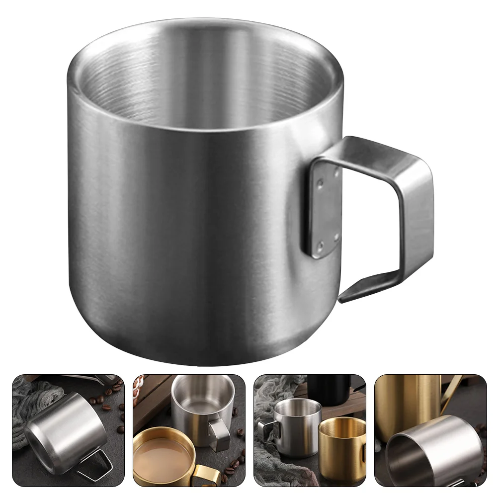 

Coffee Cup Milk Large Mugs Camping Metal Stainless Steel Handle Breakfast Travel Decor