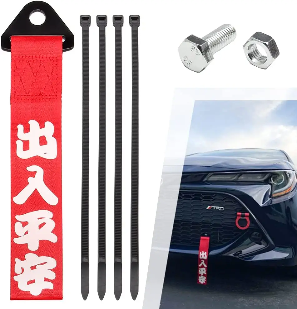 For Front or Rear Front Bumper Decortive Trailer Belt AULESSE Tow Strap 2PCS JDM Racing Tow Strap Black Blue Red