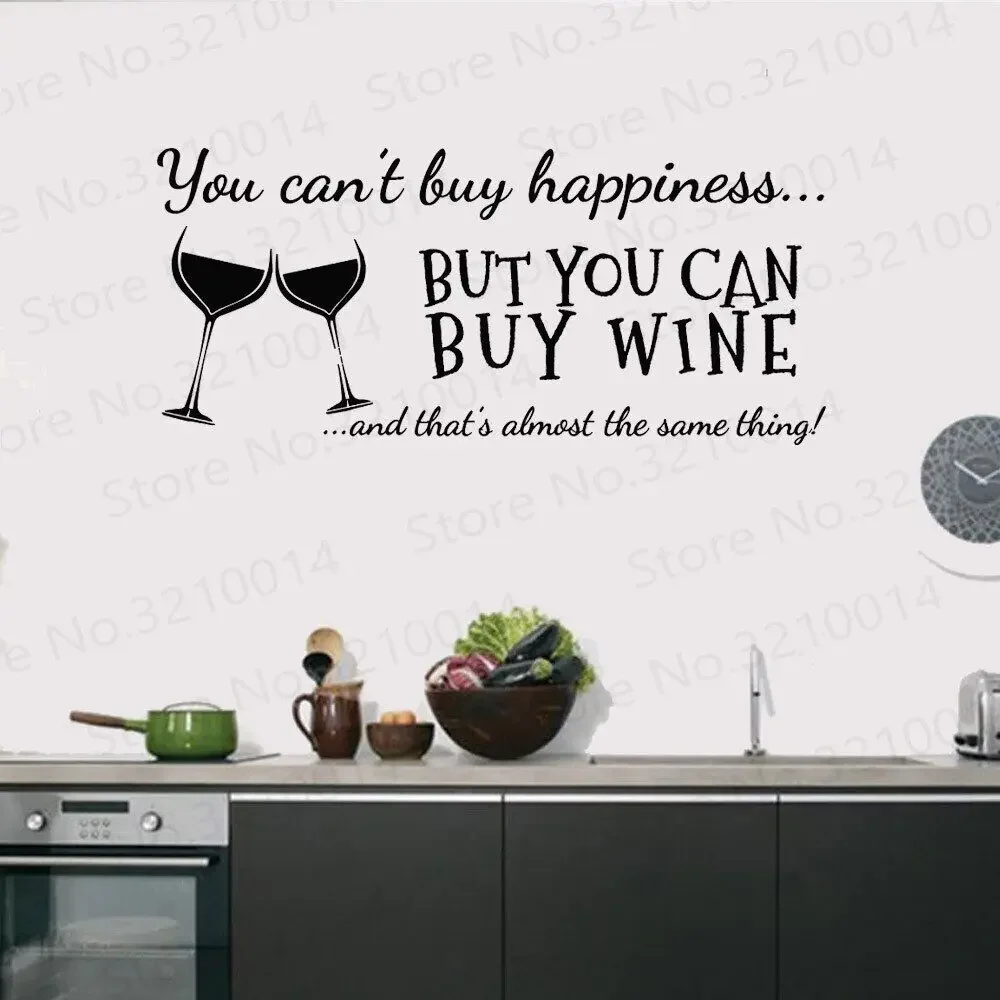 "You Cant Buy Happiness But You Can Buy Wine" Vinyl Wall Art Quotes Sticker Home Kitchen/ Bar Wall Decals Decorative PW333