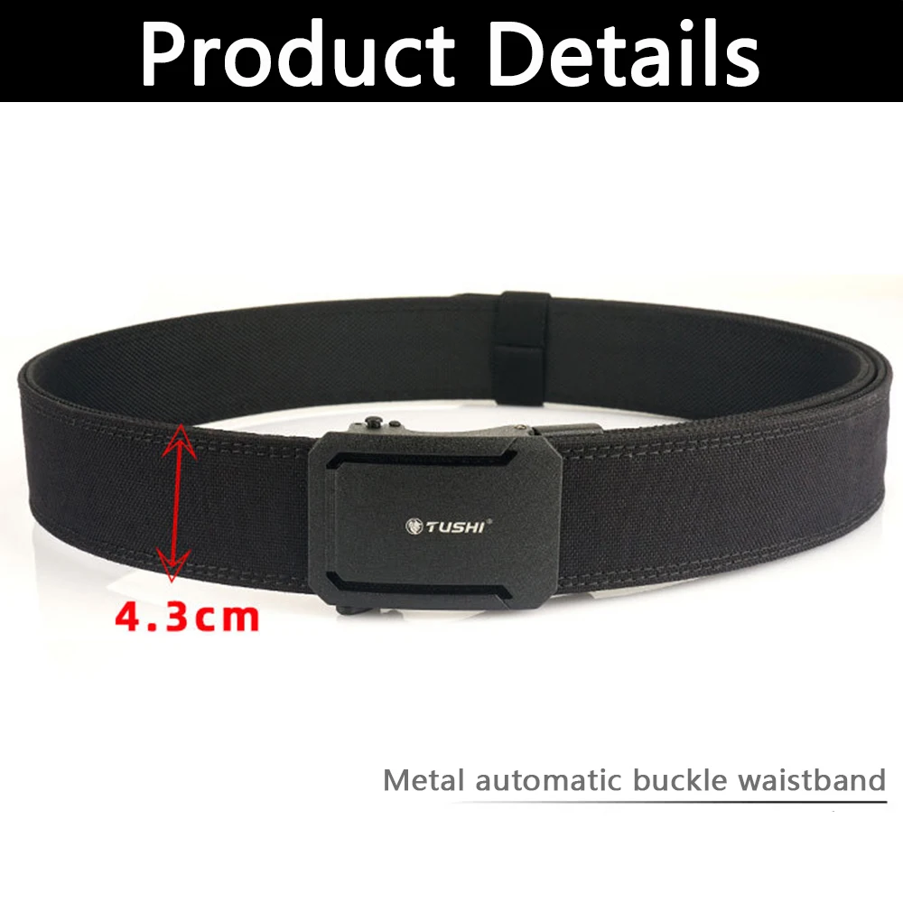 TUSHI Marke 4,3 cm breiter, verdickter, doppellagiger Nylonstoffgürtel mit automatischer Schnalle, vielseitig einsetzbarer Outdoor-Taktikgürtel für Herren – Detail 7