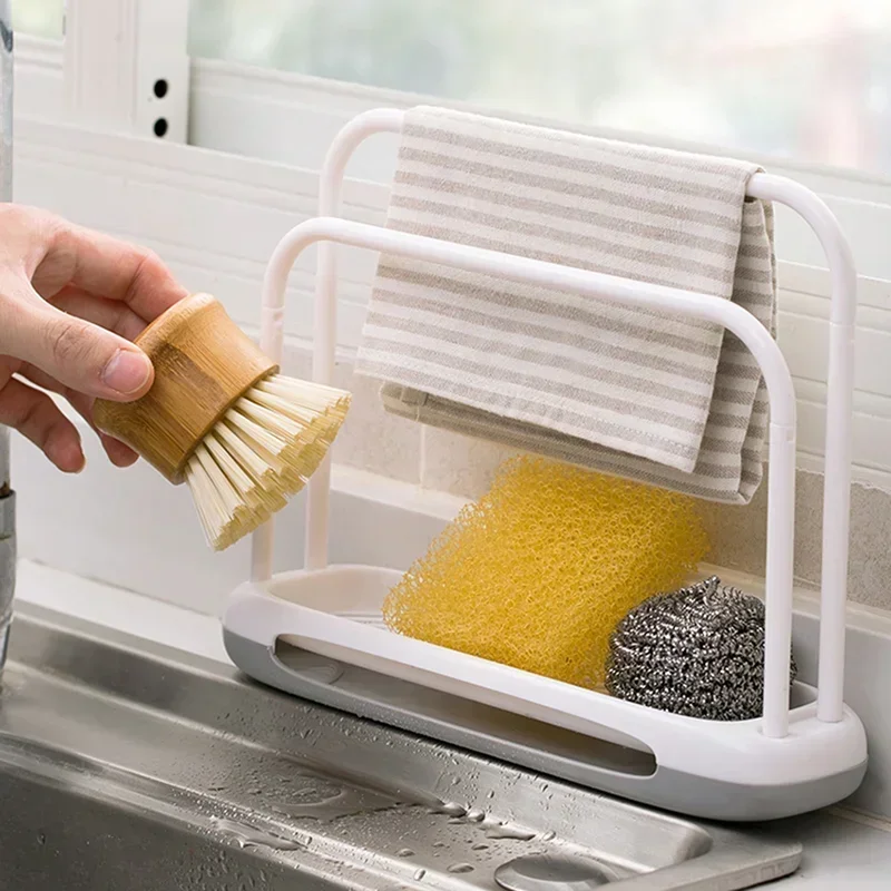 Kitchen Dishcloth Holder Towel Rag Hanger Sink Sponge Holder Rack Shelf for Bathroom Dish Cloth Detachable Organizer Shelves