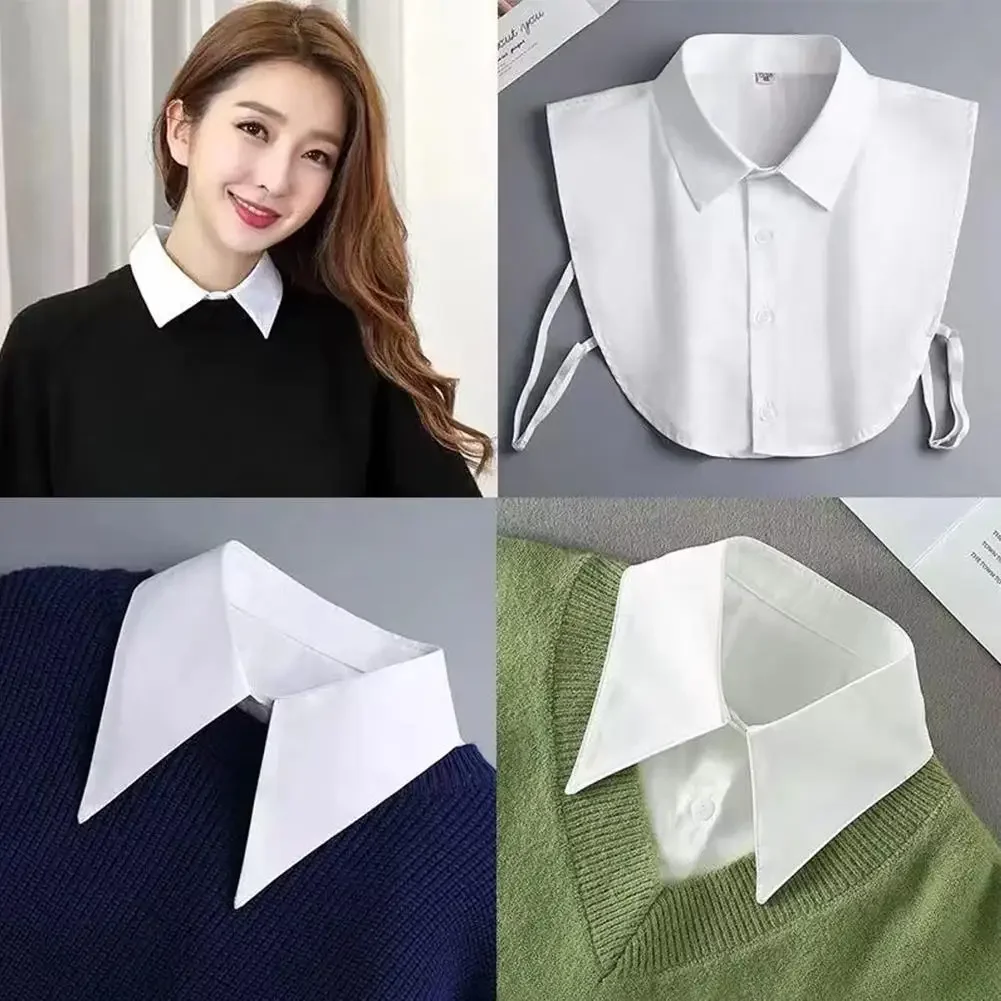 Gefälschter Kragen, abnehmbarer Kragen für Mädchen, Hemden, halbe falsche Bluse, Baccalaureate-Kleid, Oberteile, einfarbig, falscher Kragen, Weiß/Schwarz – Detail 5