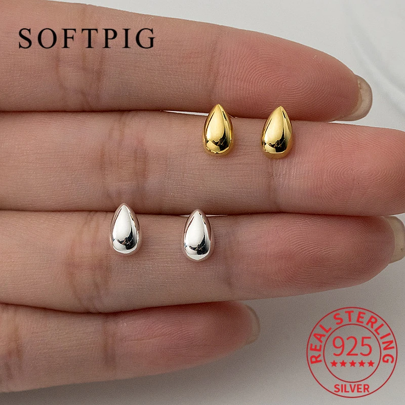 

SOFTPIG Real 925 Sterling Silver Water Drop Stud Earrings for Women Classic Geometric Fine Jewelry Minimalist Accessories