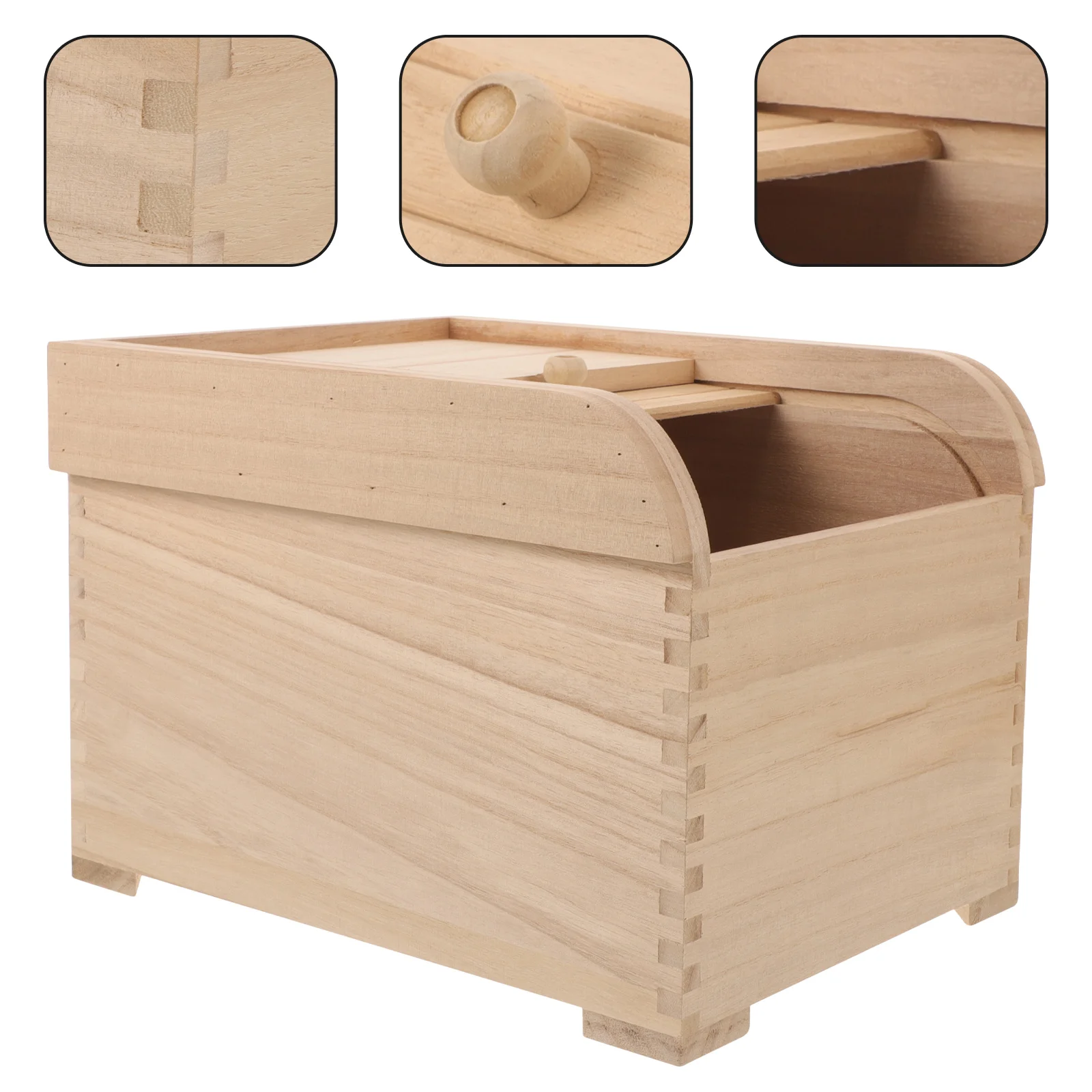 

Solid Wood Rice Storage Box Cereal Container Food for Pantry Sealed Containers Air Tight Holder Bucket with Roller Blind Cover