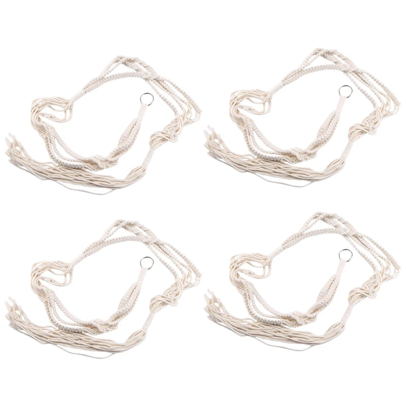 

4X Macrame Double Plant Hanger Indoor Outdoor 2 Tier Hanging Planter Cotton Rope 4 Legs 67 Inch