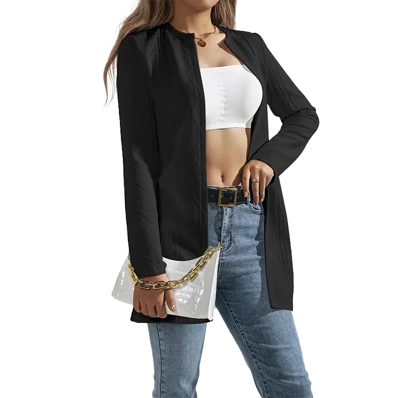 Women Geometrical Long Sleeve Cardigan Blazer Coat