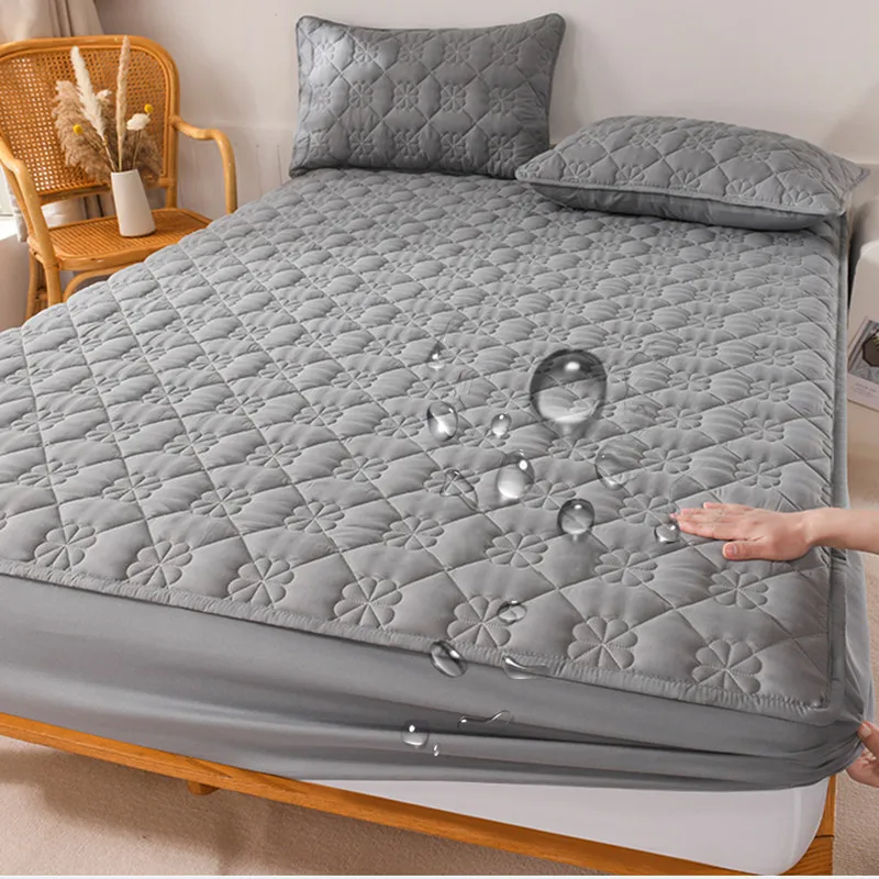 Thicken Mattress Cover Waterproof Fitted Bed Sheet Plain Bed Covers Breathable Quilted King