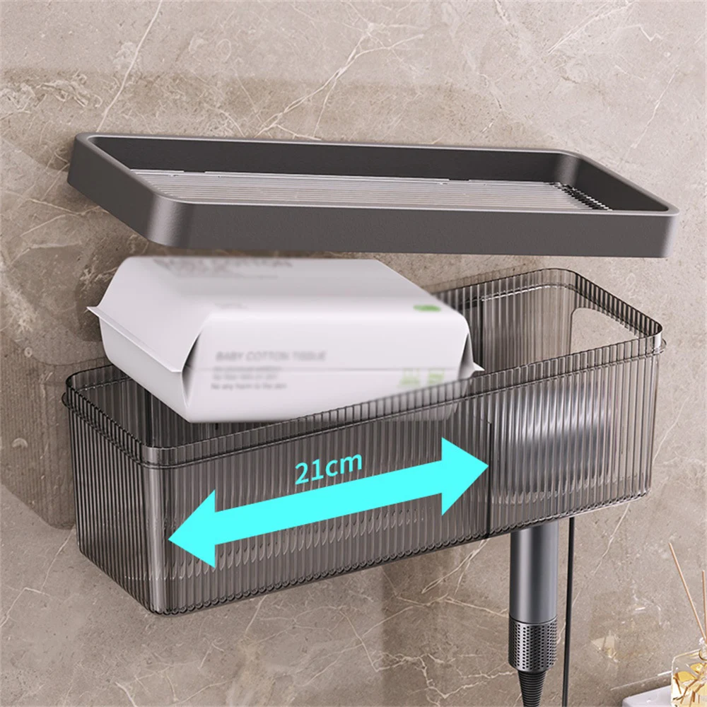 

Hair Dryer Holder Multifunction Wall Hanging Non-slip No Punching High Capacity Bathroom Storage Multifunctional Storage Rack