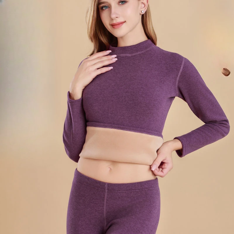 Women's Thermal Underwear Women Thickened Plus Velvet Tight-fitting Bottoming Shirt Student Autumn Winter Tops and Pants C828
