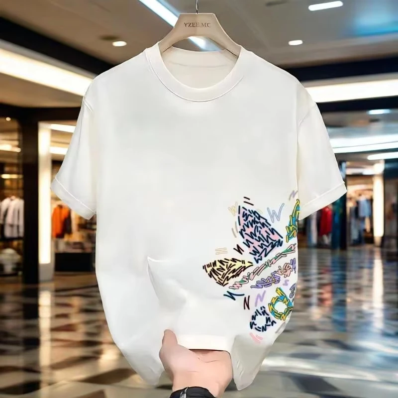 미국식 반팔 코튼 여름 티셔츠 젊은 남성 여성용 인스 탑 라운드 넥 패션 다용도..