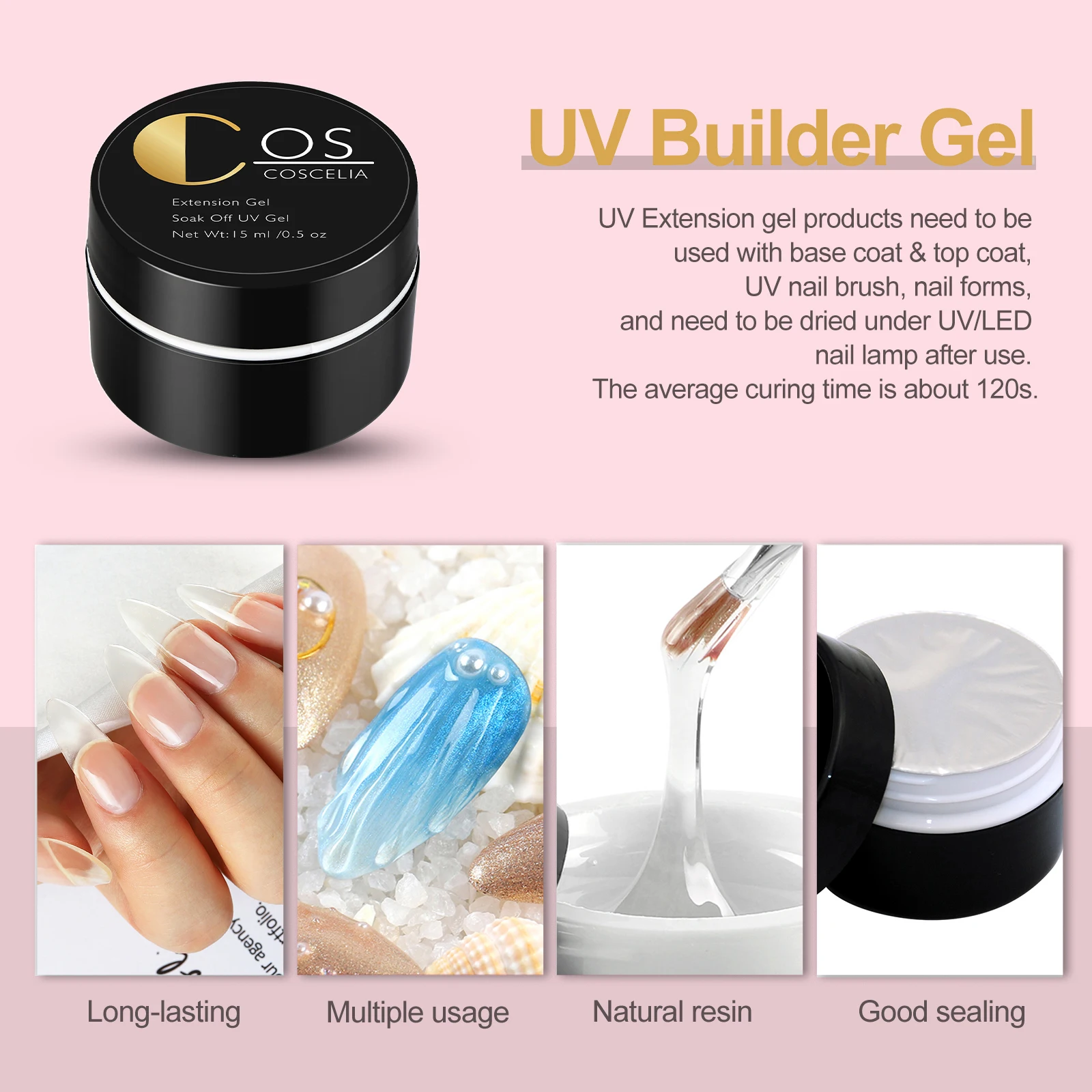 Coscelia Nail Art set with 15ML Clear UV Gel Nail Forms and White UV Gel Brush for Quick Building Nail Extension Manicure Tools 2