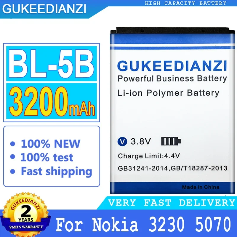 Gukeedianzi Bl 5B Batteria Per Nokia, 3200Mah Batteria 6120 6120C 7260 7360 7620 N80 N90 6080 6120 7260 7360, Nuovo