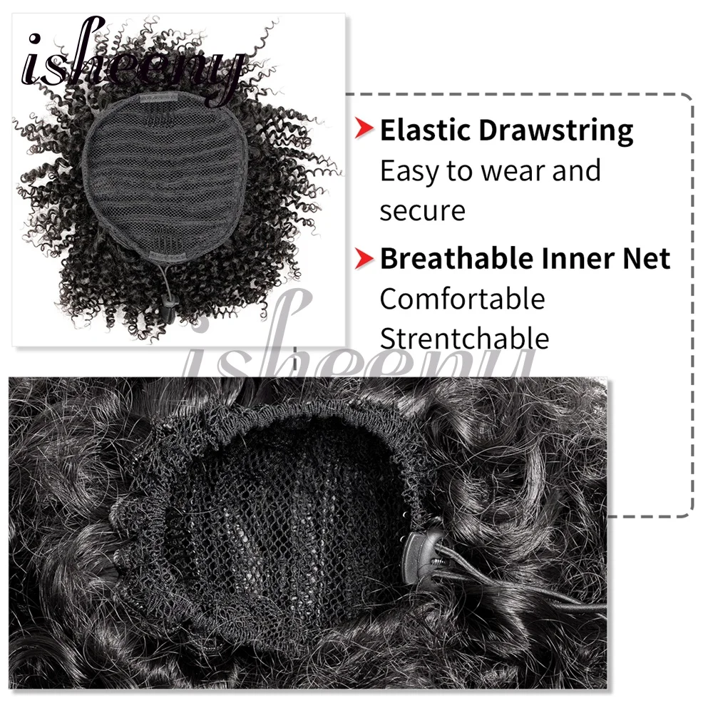 Afro Puff Kinky Curly Ponytail Human Hair Extensions Buns Chignon Accessories Drawstring Curly Ponytail Remy Human Hair 3