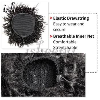 Afro Puff Kinky Curly Ponytail Human Hair Extensions Buns Chignon Accessories Drawstring Curly Ponytail Remy Human Hair 3