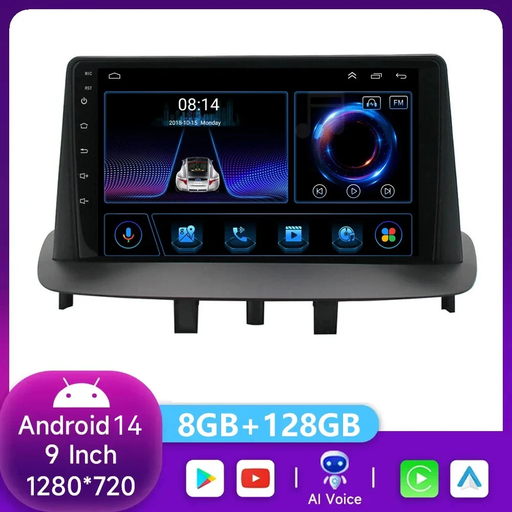 

Автомагнитола 4G + WIFI Android 14,0, мультимедийный видеоплеер для Renault Megane 3 2008- 2014, головное устройство с GPS-навигацией, беспроводной Carplay