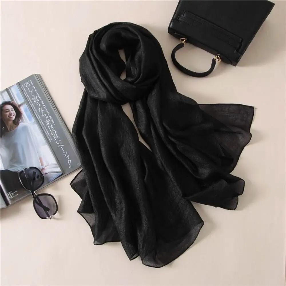 Fashion Pure Color Women Plain Scarf 180x85cm Linen Female Sunscreen Shawl Bandanas Foulard Plus Size Hijab